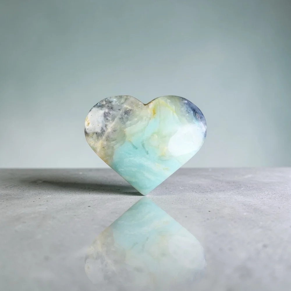 Amazonite, calcite and quartz Large Heart Shape Hand Carved Natural Stone - Picture 5 of 9
